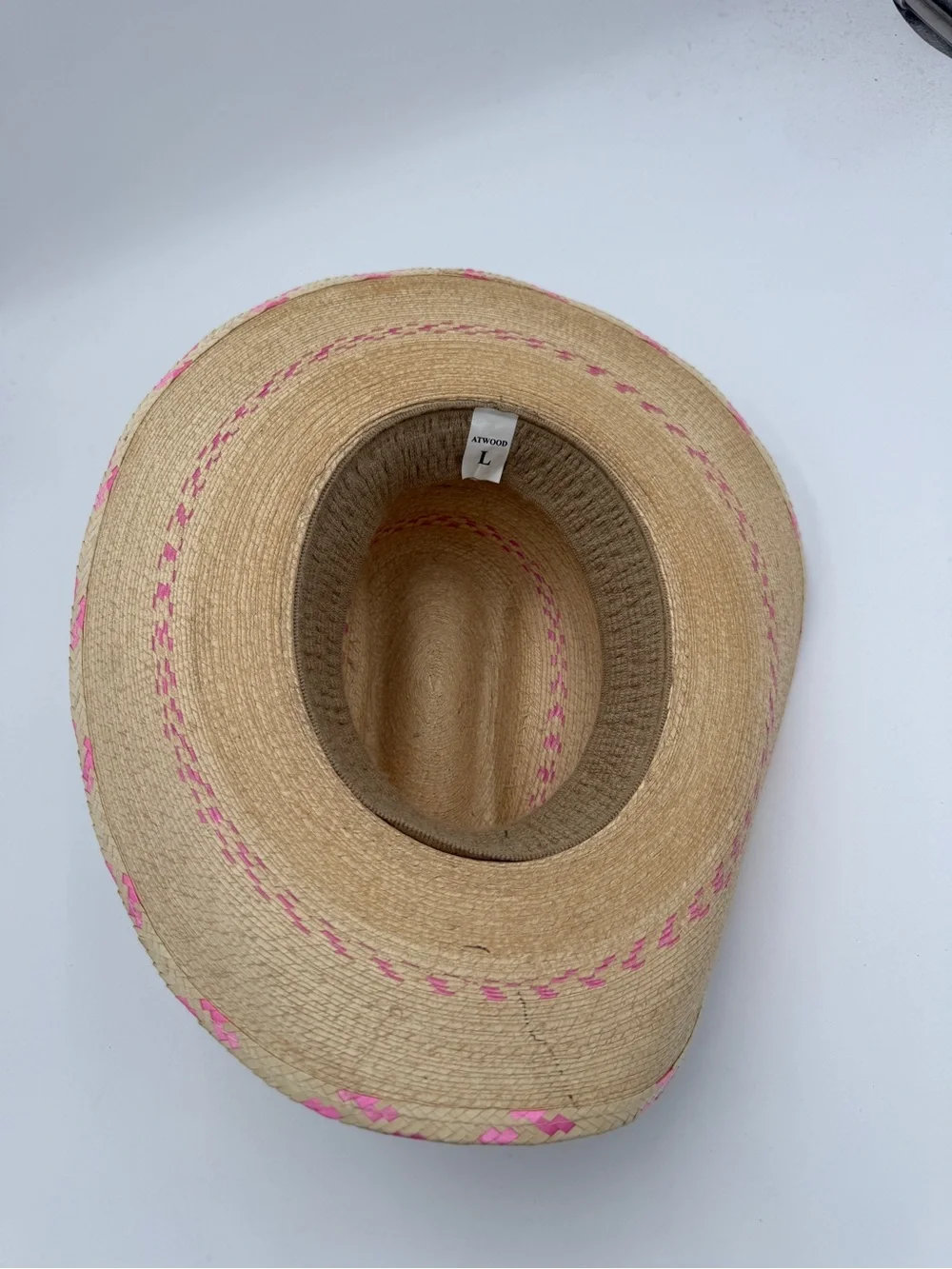 Nice Atwood Straw Cowboy Hat with Pink Trim Size Large